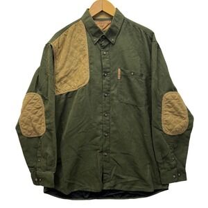 North River Outfitters Shooting Shirt Mens L Green Quilted Shoulder Elbow Patch